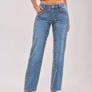 Rhinestone denim jeans women