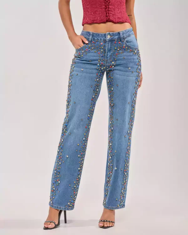 Rhinestone denim jeans women Rhinestone denim jeans women