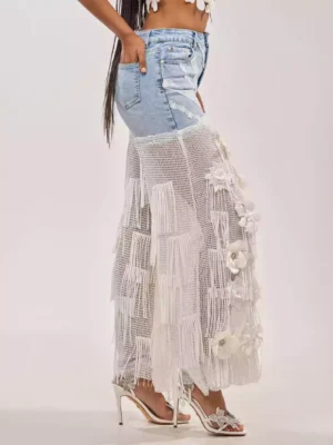 Denim fringe jeans