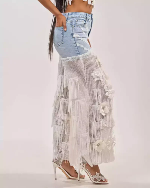 Denim fringe jeans Denim fringe jeans