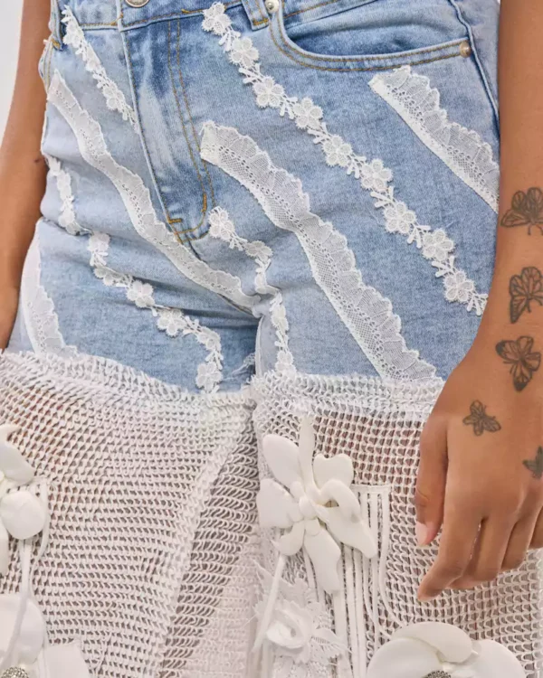 Denim fringe jeans Denim fringe jeans