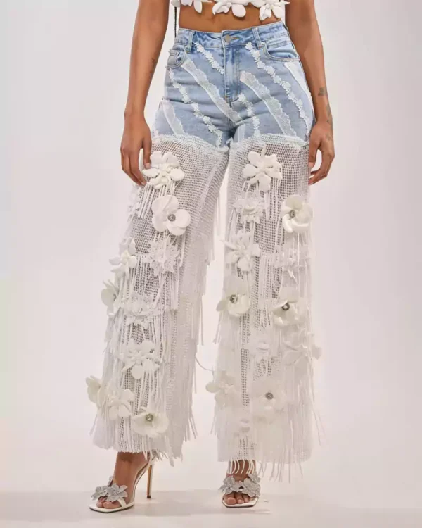 Denim fringe jeans Denim fringe jeans