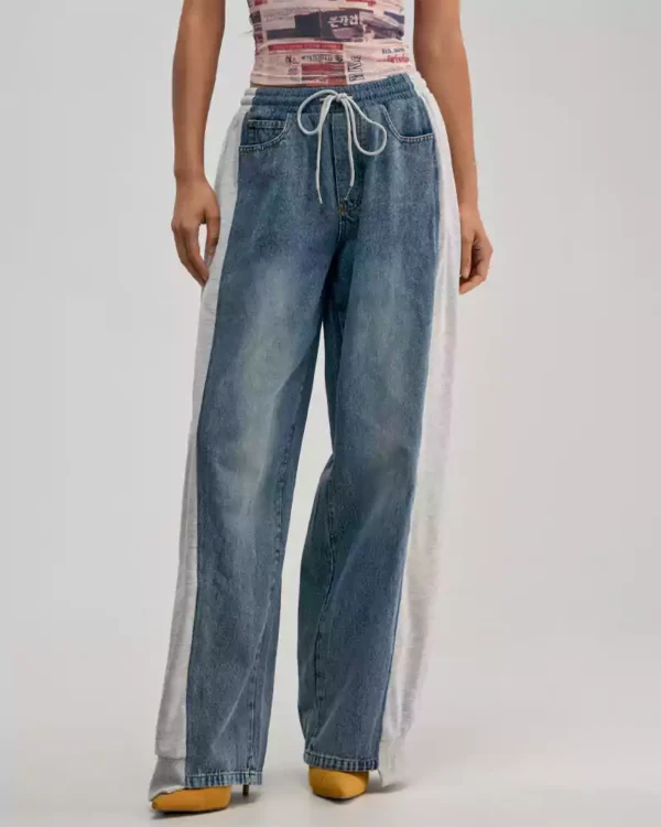 Denim trousers wide leg