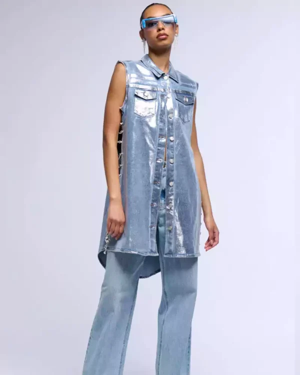 Denim vest shirt womens