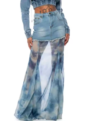 Lightweight denim maxi skirt