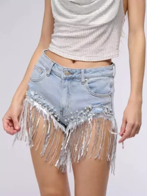 Mid rise denim mini shorts