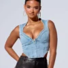 Denim corset tops for women