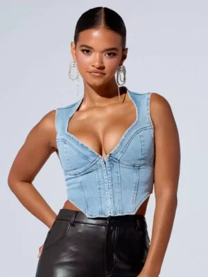 Denim corset tops for women