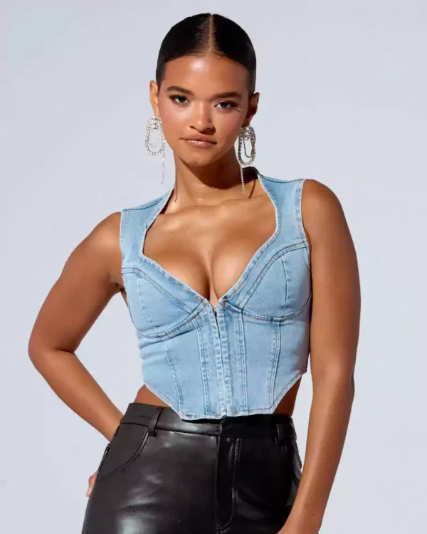 Denim corset tops for women