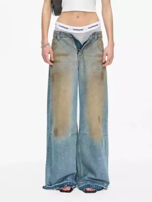Denim straight jeans for women