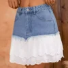 Stretch denim mini skirts