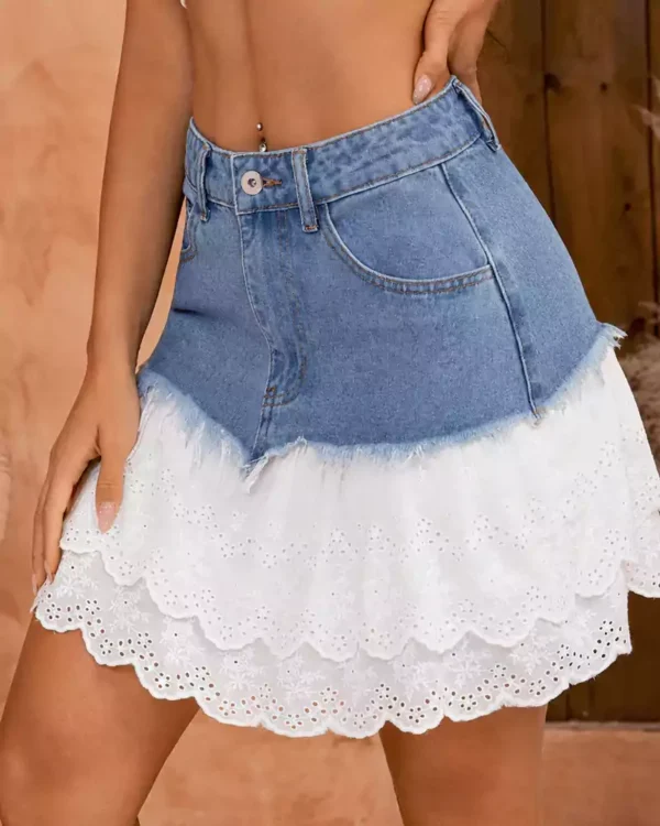Stretch denim mini skirts