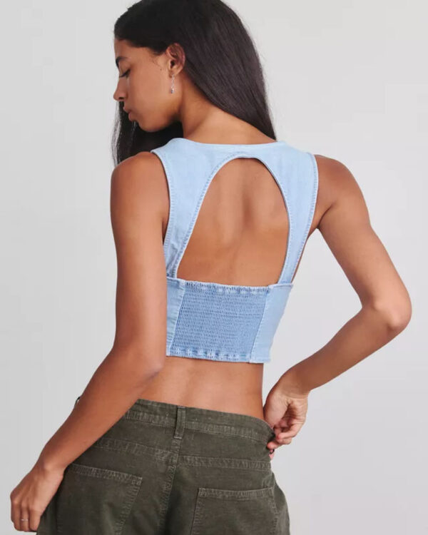 womens denim corset top Womens denim corset top