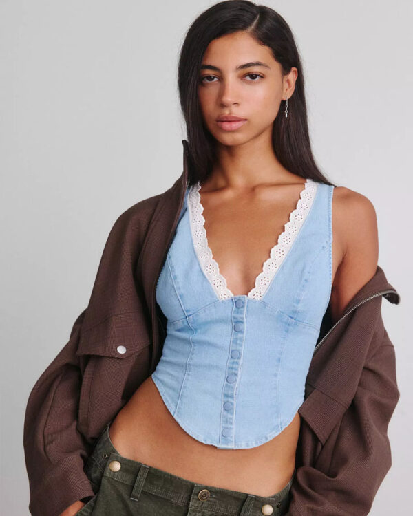 womens denim corset top Womens denim corset top