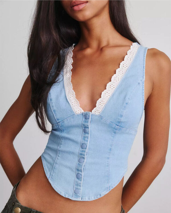 womens denim corset top Womens denim corset top